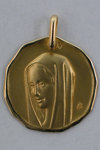 Médaille or massive légère Vierge cachet 18 carats 18 mm