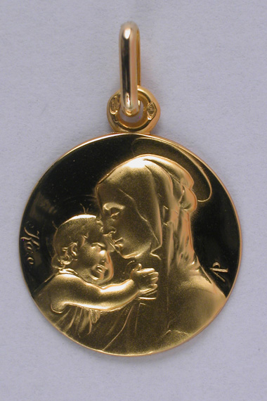 Médaille Vierge et l'Enfant polie 18 carats 18 mm