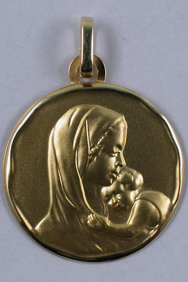 Médaille Vierge et l'Enfant 18 carats 17 mm