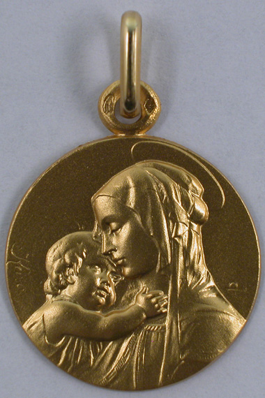 Médaille Vierge et l'Enfant 18 carats 16 mm