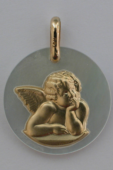 Médaille nacre Ange 18 carats 16 mm