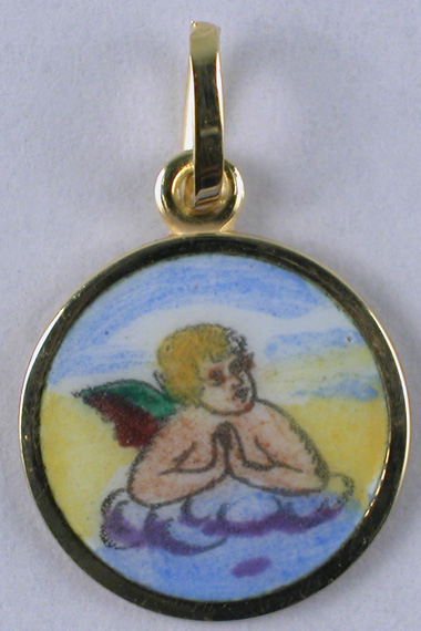 Médaille Ange émaille 18 carats 12 mm