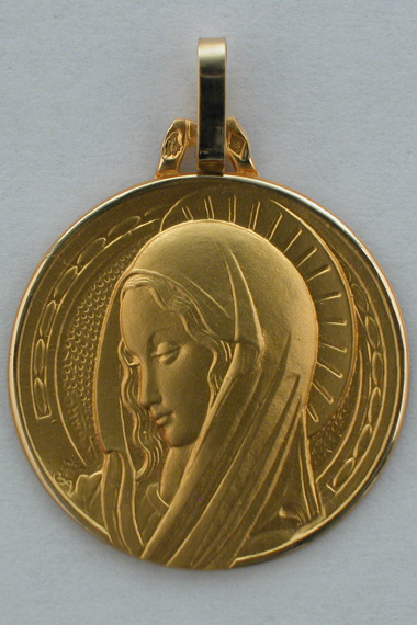 Médaille or massive légère Vierge 18 carats 18 mm