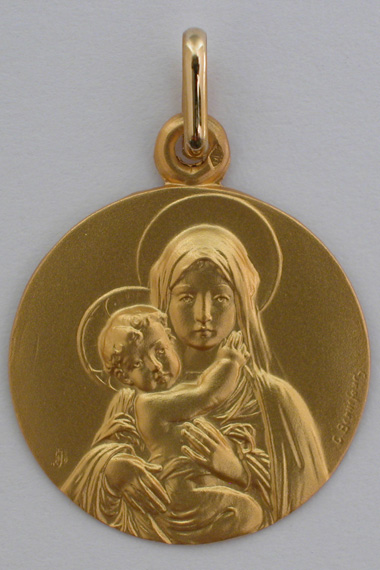 Médaille Vierge et l'Enfant 18 carats 18 mm