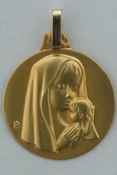 Médaille or massive Vierge et l'Enfant 18 carats 18 mm
