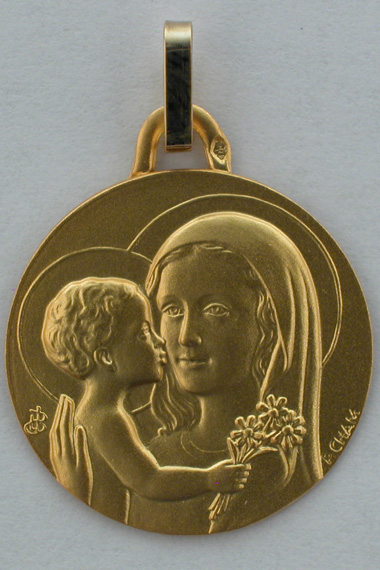 Médaille Vierge et l'Enfant 18 carats 18 mm