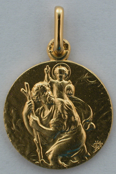 Médaille massive légère Christophe 18 carats 18 mm