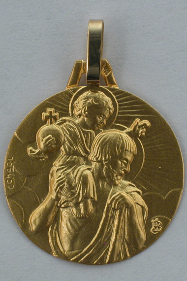 Médaille massive légère Christophe 18 carats 18 mm