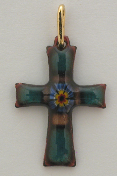Croix Emaux GD. Feu Rustique Bleue/Rose