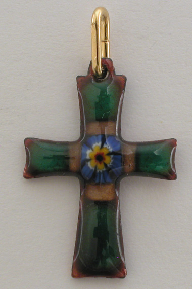 Croix Emaux GD. Feu Rustique Verte/Rose