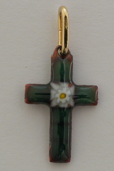 Croix Emaux GD. Feu Mini Fleur Verte