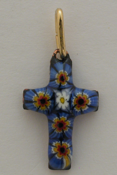 Croix Emaux GD. Feu Mini 5 Fleurs Lapis