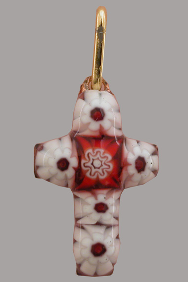 Croix Emaux GD. Feu Mini 5 Fleurs Rouge