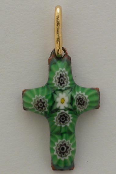 Croix Emaux GD.  Feu Mini 5 Fleurs Verte