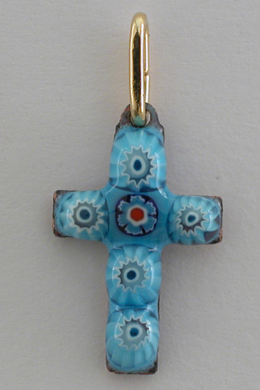 Croix Emaux GD. Feu Mini 5 Fleurs Turquoise