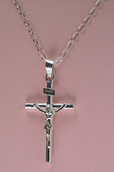 Croix Argent Christ + Collier
