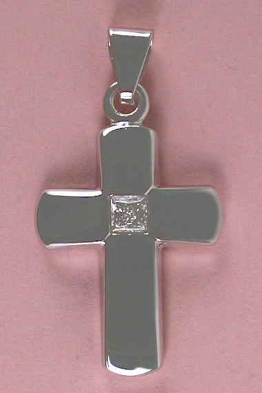 Croix Argent Rhodie F.Zircon Blanc