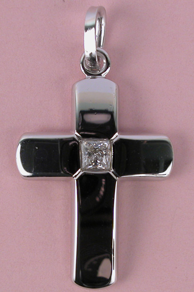 Croix Argent Rhodie F.Zircon Blanc