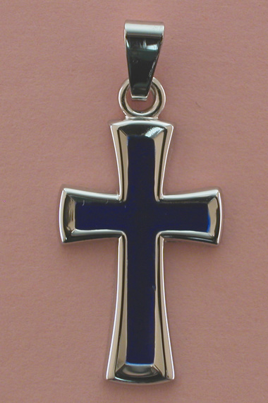 Croix Argent Rhodie Fantaisie Bleue