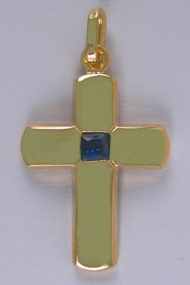 Croix PO Fantaisie Zircon Bleue