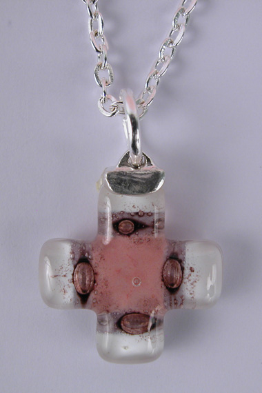 Croix Verre Grecque PM Rose/Blanche