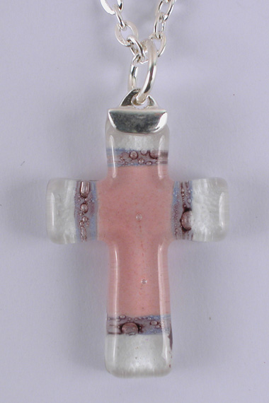 Croix Verre Latine Rose/Blanche