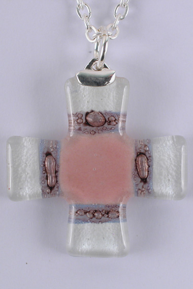 Croix Verre Grecque GM Rose/Blanche