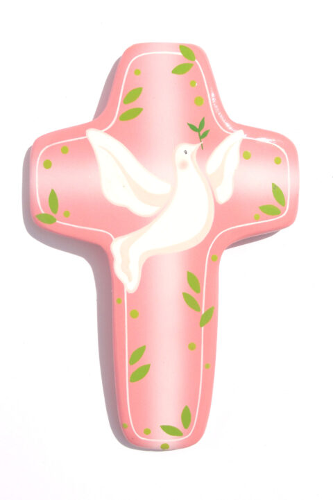 Croix colombe rose