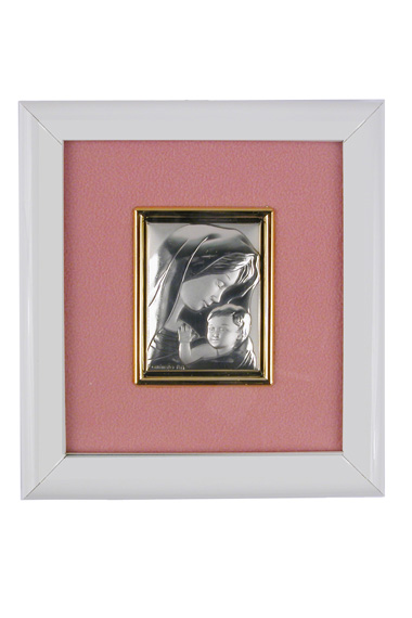 Cadre Laqué feuille arg. vierge/enfant