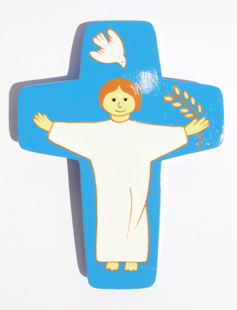 Croix Christ ressuscité bleue