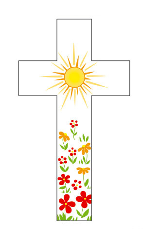 Croix soleil fleurs rouges