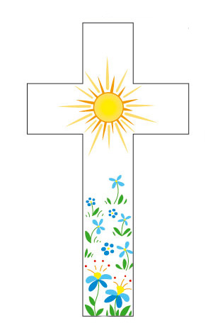 Croix soleil fleurs bleues