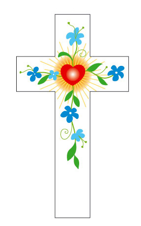 Croix cœur fleurs bleues