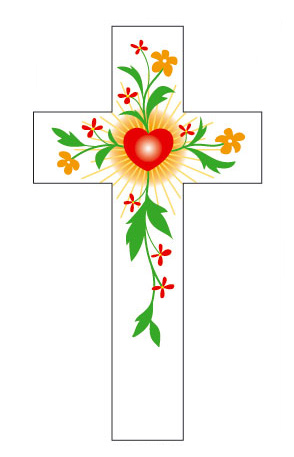 Croix cœur fleurs rouges