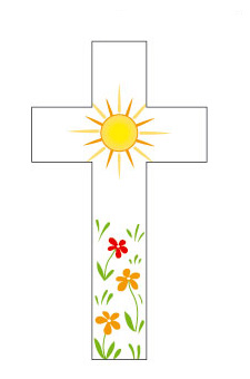 Croix soleil fleurs rouges