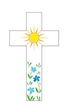 Croix soleil fleurs bleues