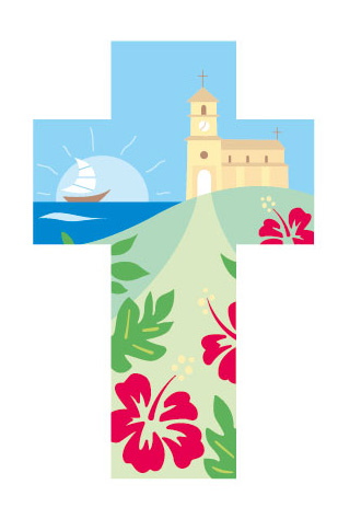 Croix église et hibiscus