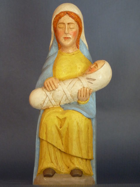 Statue en bois de la Vierge de Loqueffret, 20 cm